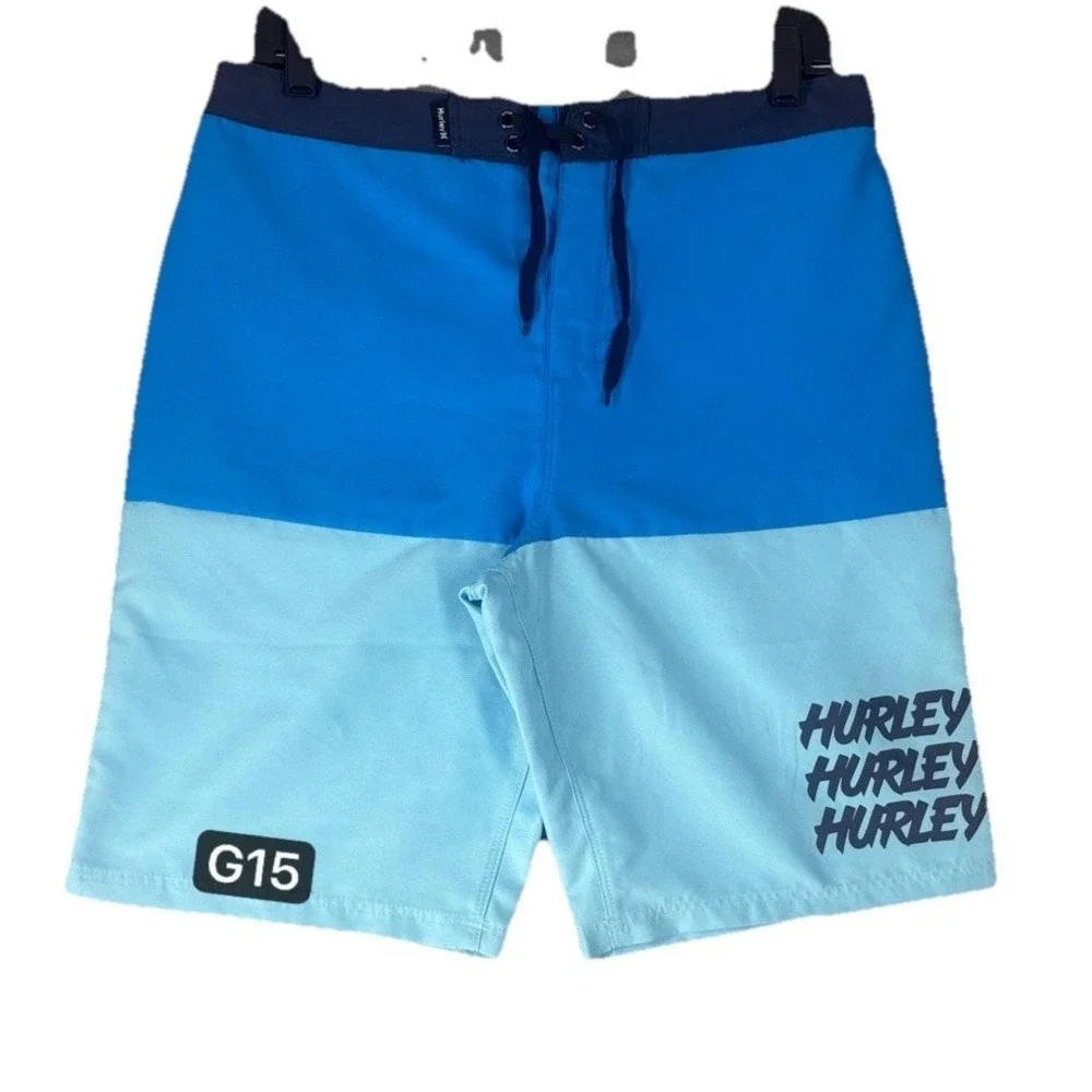 NWT HURLEY‎ Boys Swim Trunks Swimsuit Neptune Blue Stripe Logo Beach Pool 18/29